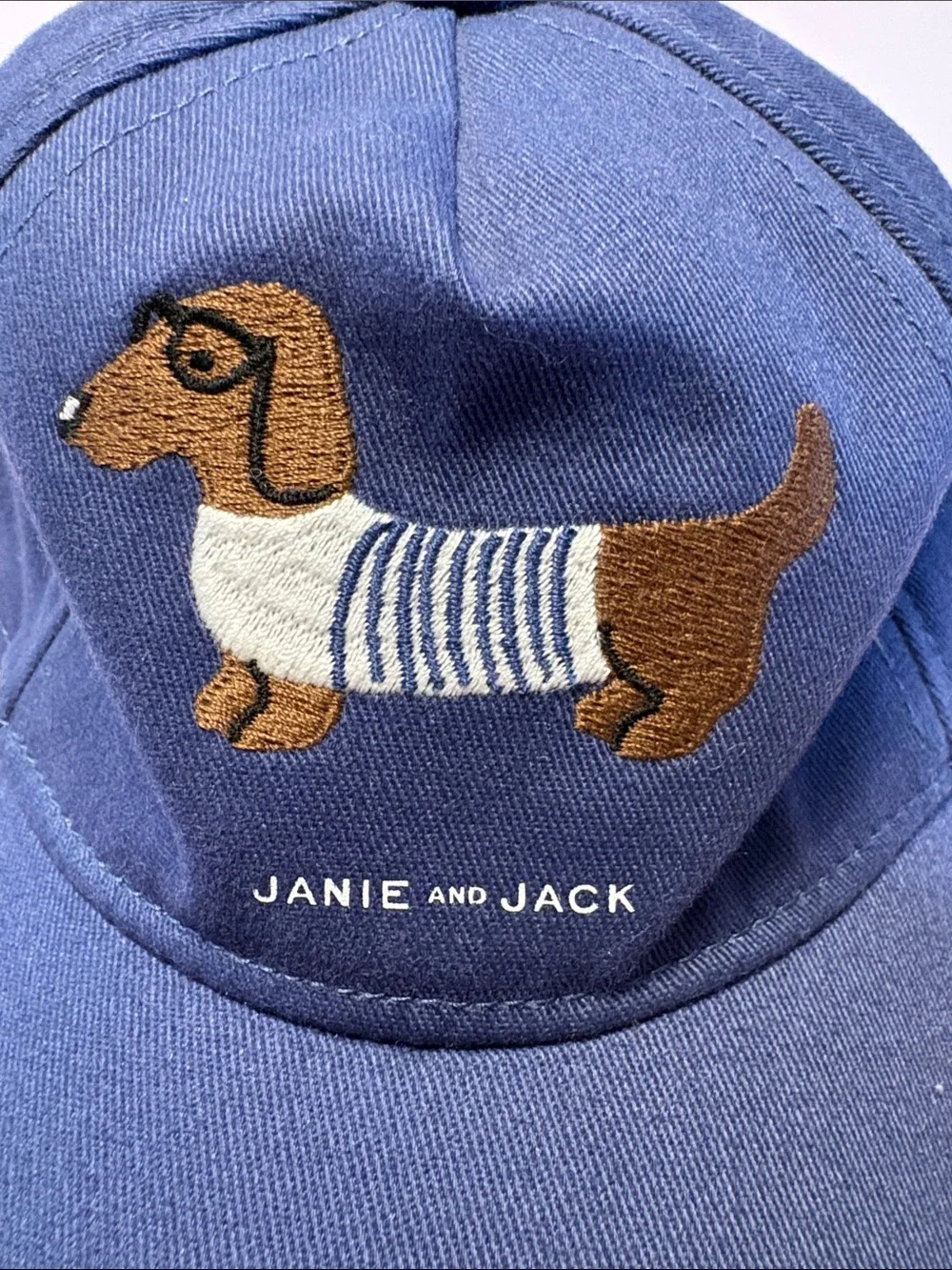 Janie and Jack NWT Navy Baseball Cap with Embroidered Dachshund size 0-6 months